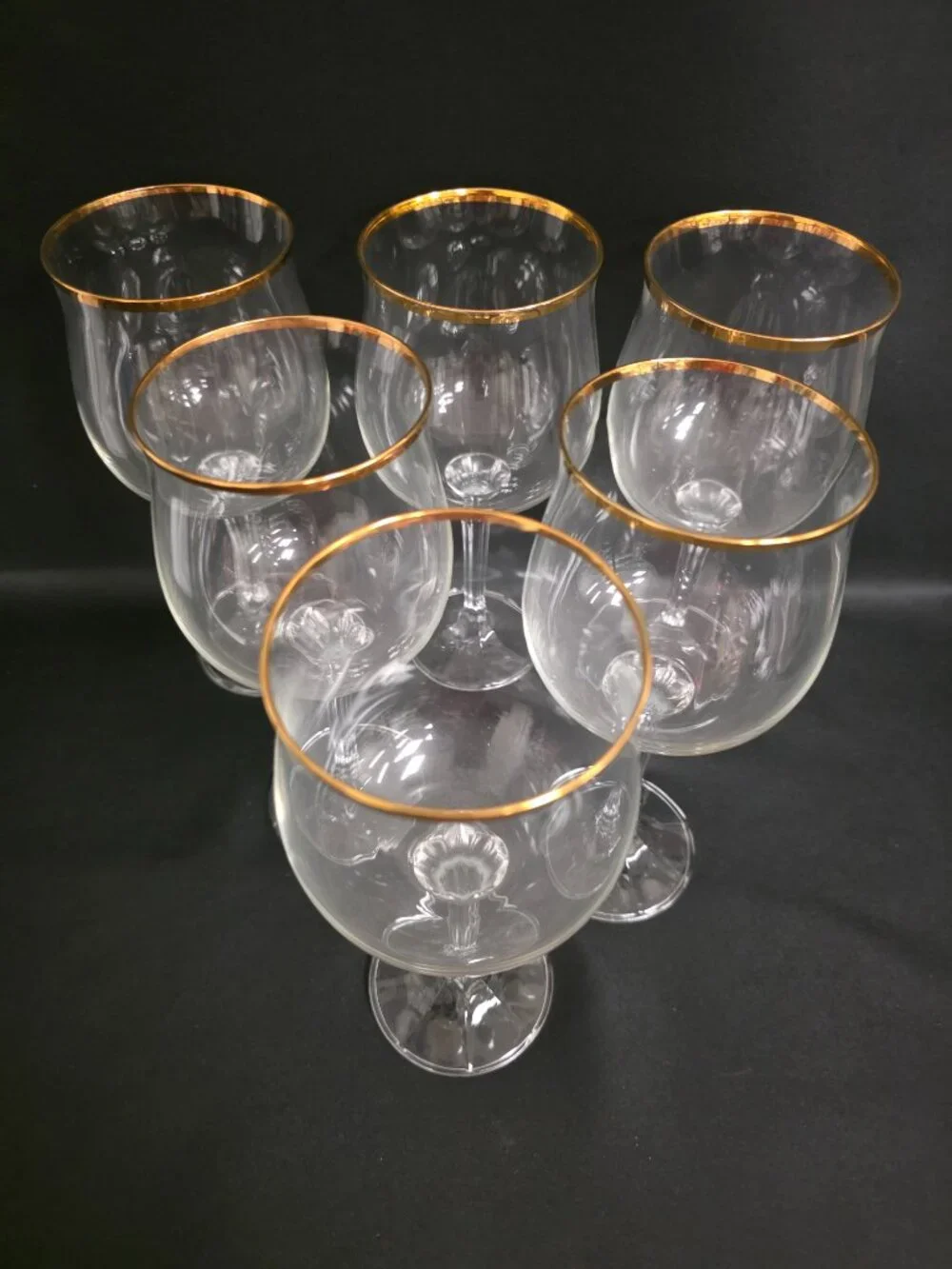 Vtg Bohemia Crystal Geneve Gold Rim Wine Glasses Set of 6 Tulip Czech Art